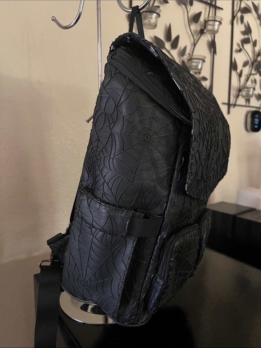 Mumsterville Black Spiderweb Embossed Backpack – Contemporary Urban Style - Picture 2 of 13